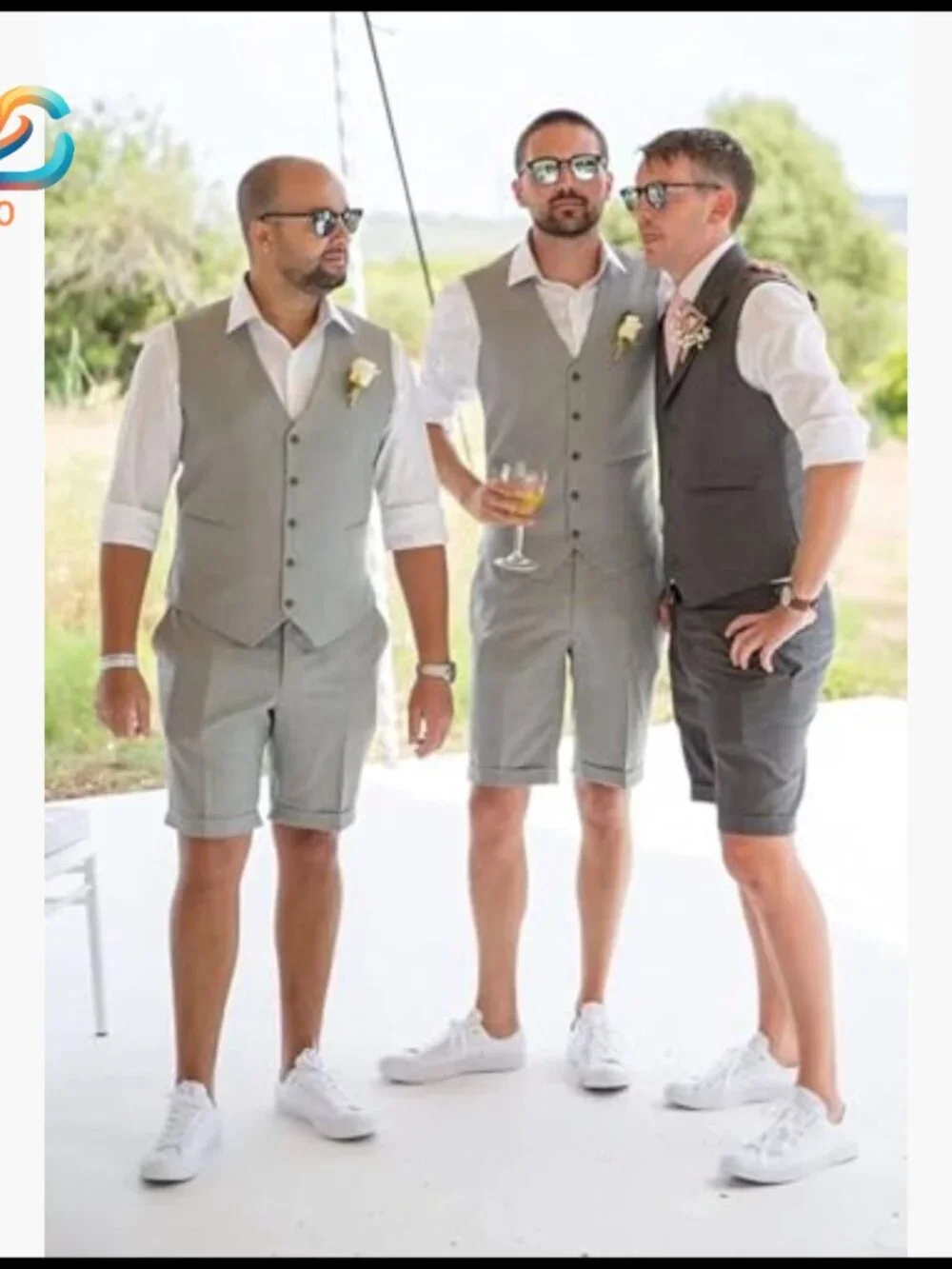 Men's Linen Suit Slim Fit Wedding Groomsmen Summer Vest Shorts Set